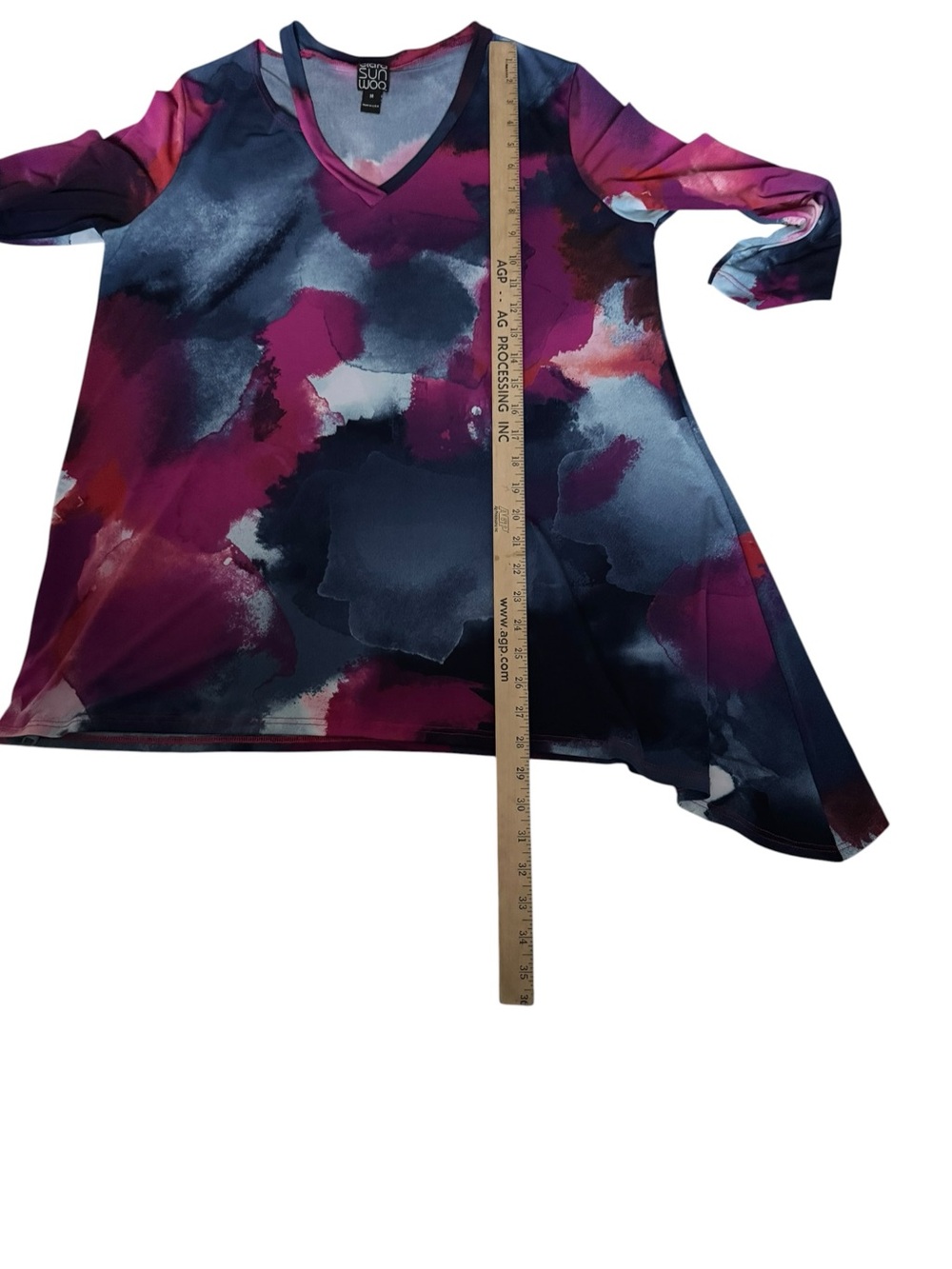 Clara Sun Woo M Abstract Watercolor Cold Shoulder Asymmetrical Tunic Top USA - Picture 6 of 7